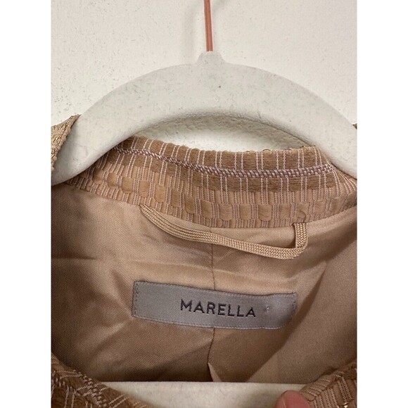 Marella Ruffle Gold Embroidered Stripe Blazer Mock Neck Clasp Women's Size 12 - Picture 8 of 10